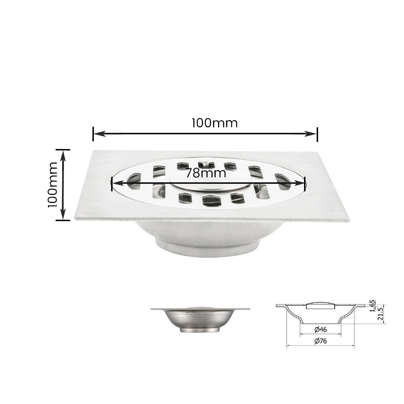 Desagüe de piso de acero inoxidable con orificio cuadrado 10902 para baño, cocina, balcón