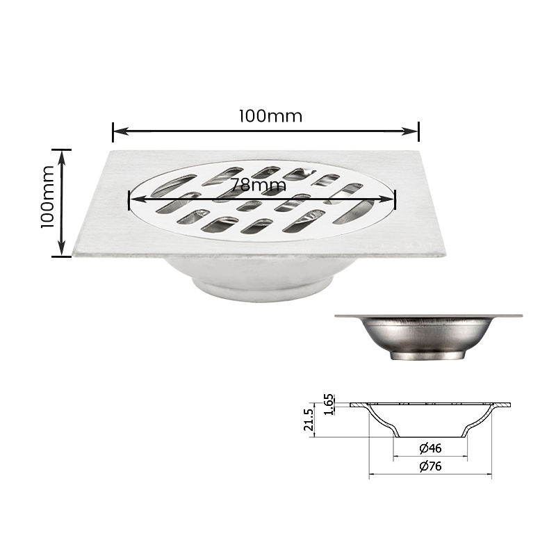 Desagüe de piso de acero inoxidable con orificio cuadrado 10902 para baño, cocina, balcón